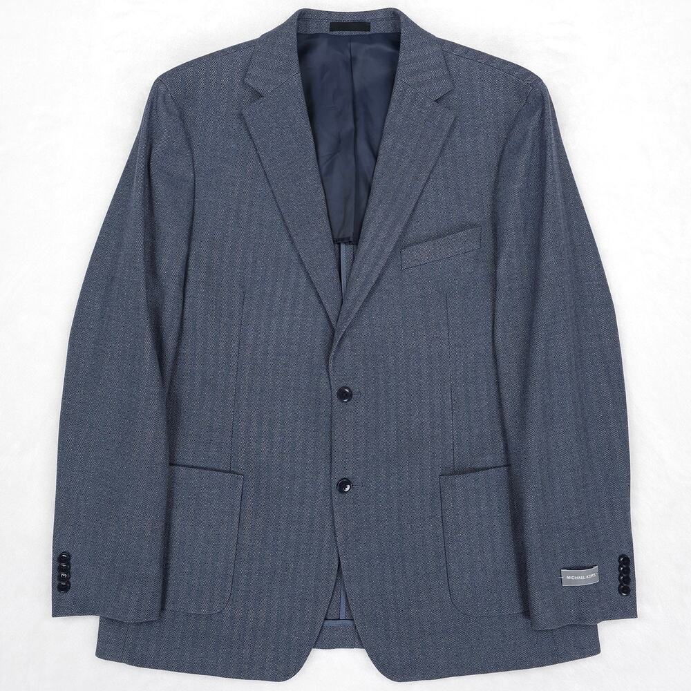 Michael Kors Mens Classic Fit Sport Coat 46L Light Blue Herringbone Stretch NWOT
